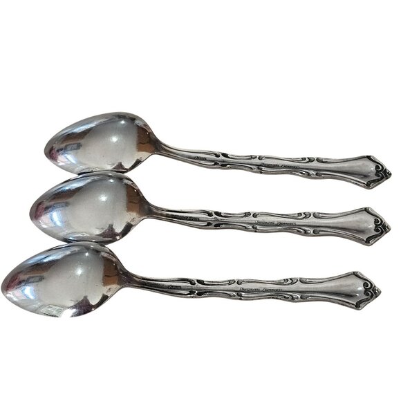 3 Northland model Soup Spoons inches stainless 90s vtg Baroque pierced floral in - Picture 5 of 11